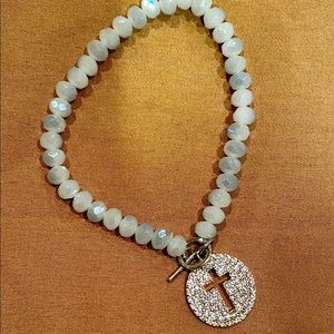 Girls beaded bracelet with rhinestone cross charm